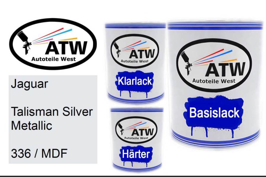 Jaguar, Talisman Silver Metallic, 336 / MDF: 1L Lackdose + 1L Klarlack + 500ml Härter - Set, von ATW Autoteile West.